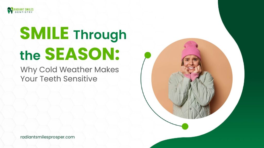 Person experiencing sharp tooth pain due to cold weather sensitivity