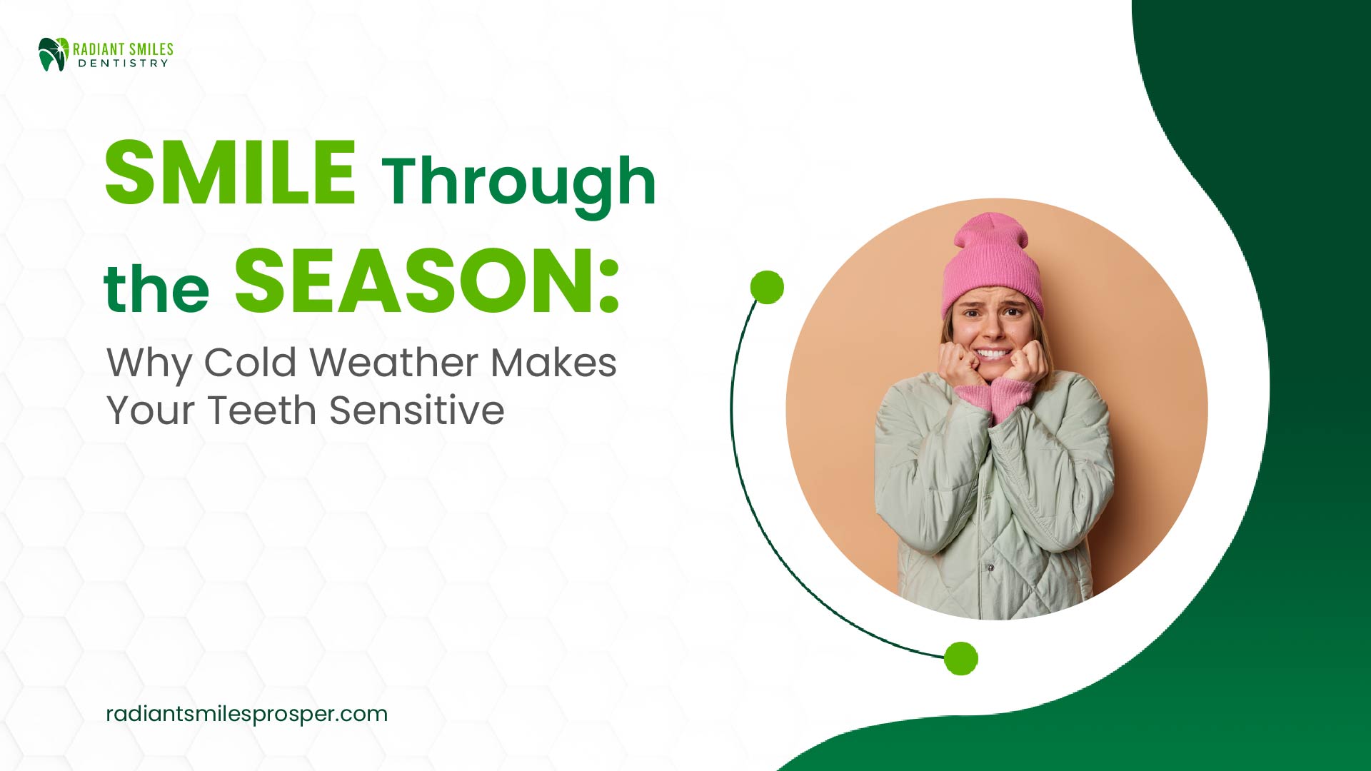 Person experiencing sharp tooth pain due to cold weather sensitivity